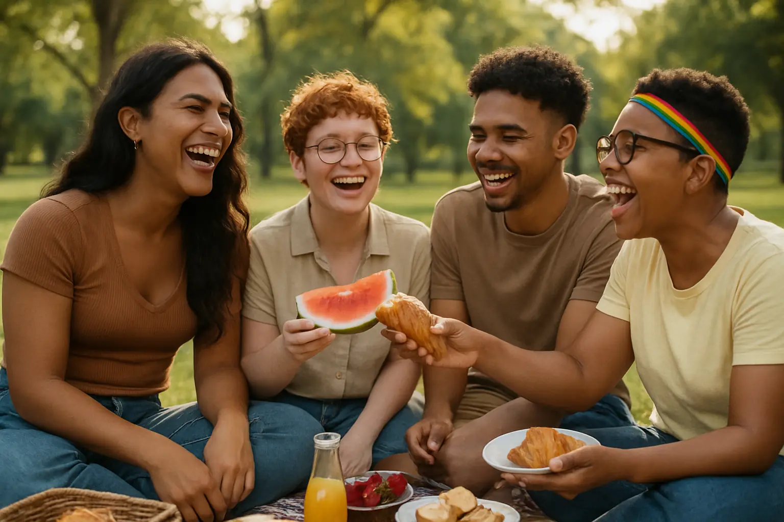Diverse LGBT friends at picnic