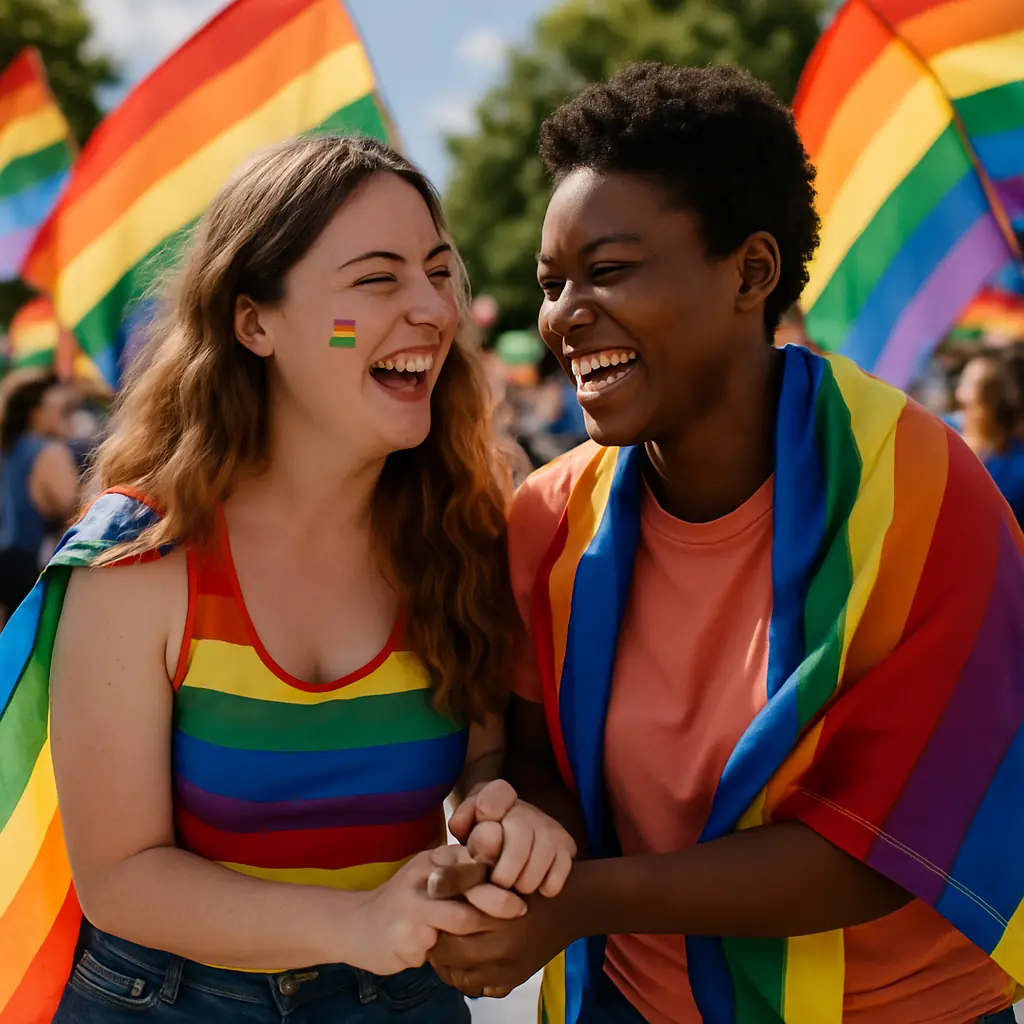 Happy LGBT couple at pride festival
